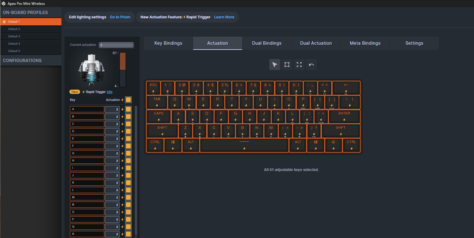 Możliwość ustawienia punktu aktywacji w programie SteelSeries GG