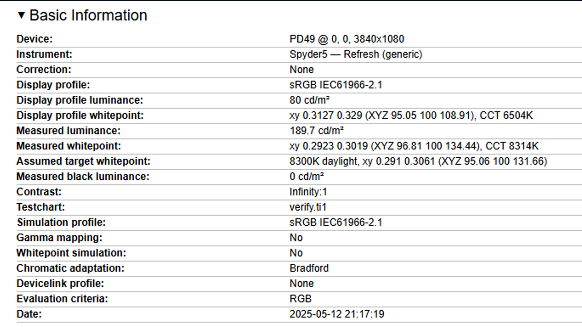 Jasność AOC Agon PD49 w trybie standardowym