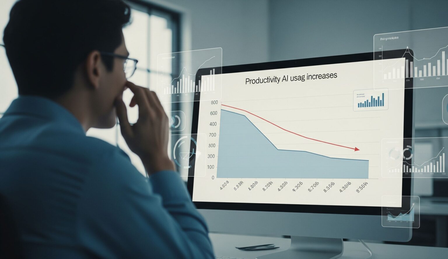 AI przeszkadza, zamiast pomagać? Zaskakujące wyniki badań Mężczyzna przed komputerem ai