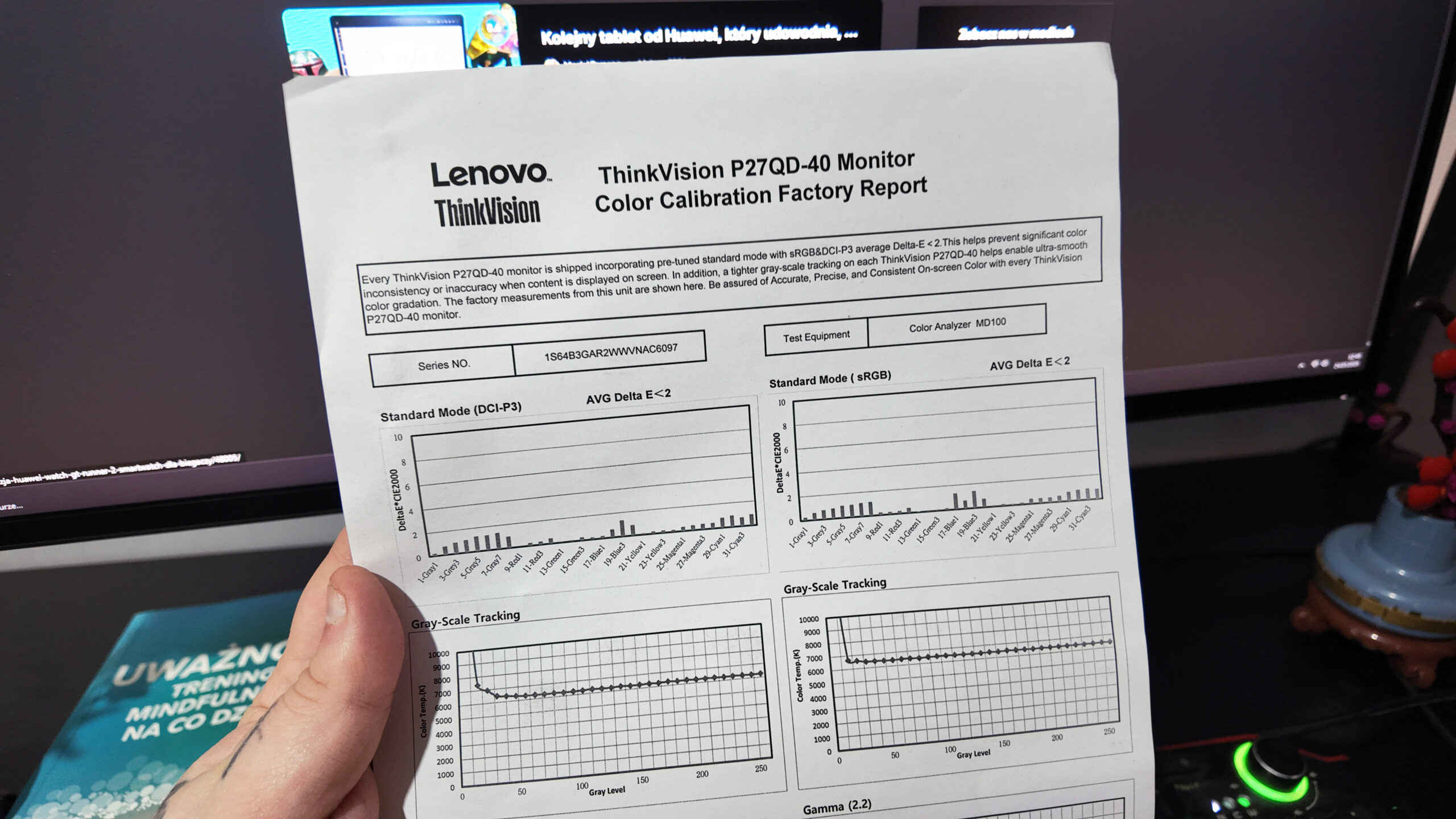 Raport z kalibracji monitora Lenovo ThinkVision P27QD-40